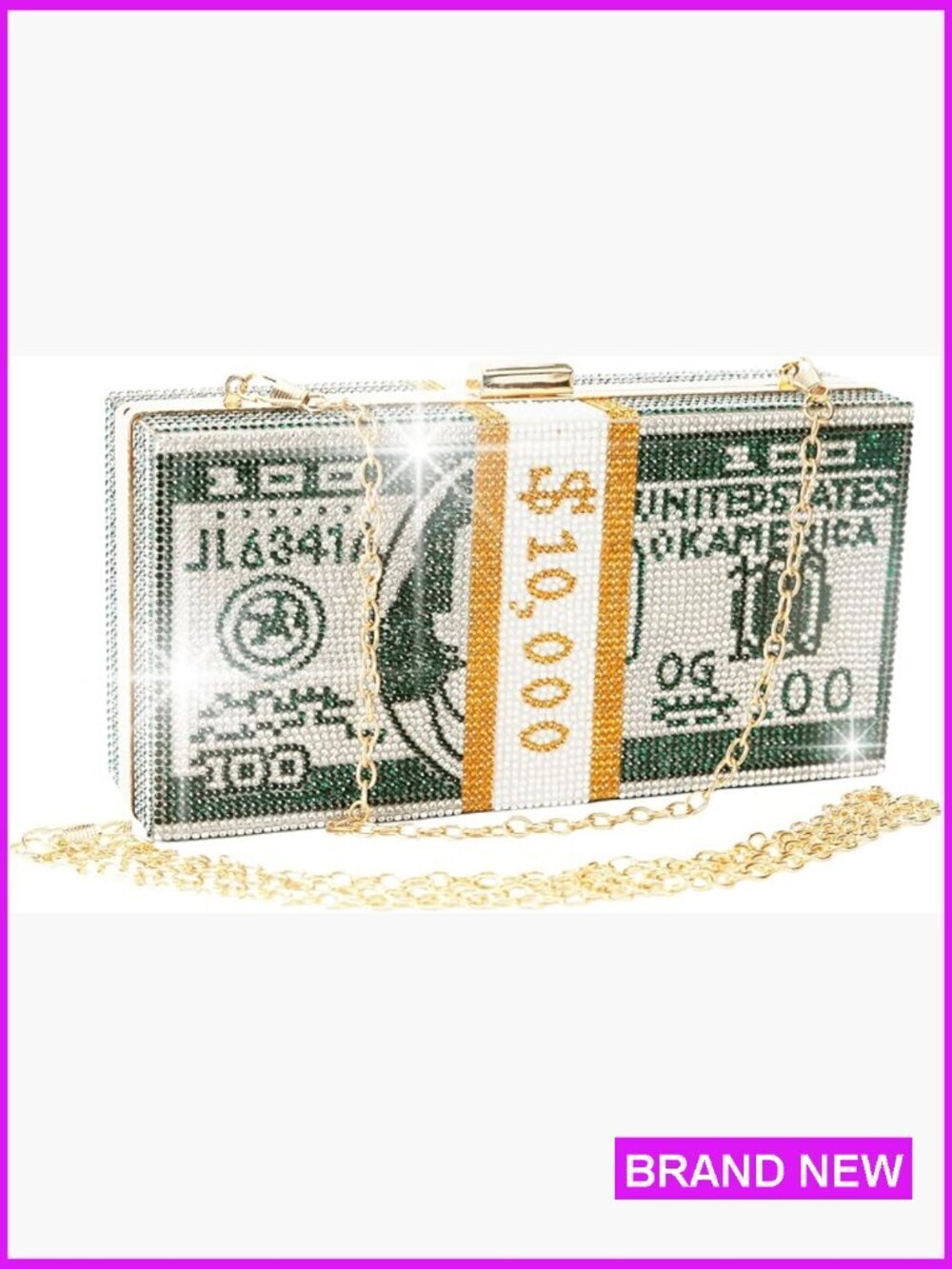 Rhinestone Embellished Money Clutch Purse Elegant Evening Party Shoulder Bag